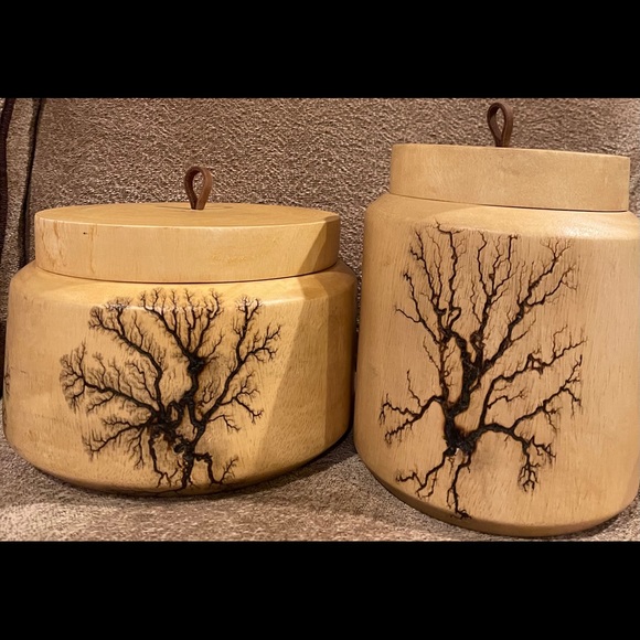 Two wood handmade canisters